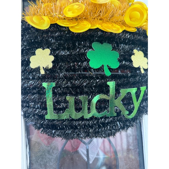 3D Saint Patricks Day Hanging Pot of Gold Wall Wreath Welcome Door Hanger - Picture 3 of 5